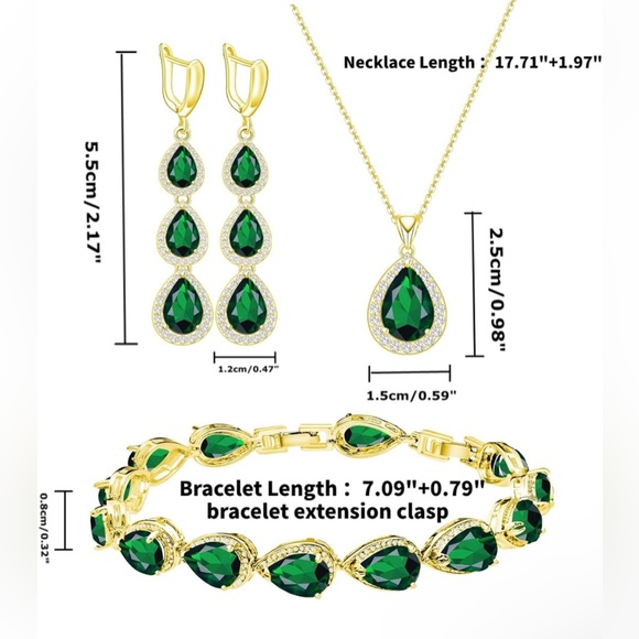 Necklace Long Earrings Bracelet Gold Plated Created Blue Sapphire Jewelry - Picture 5 of 5